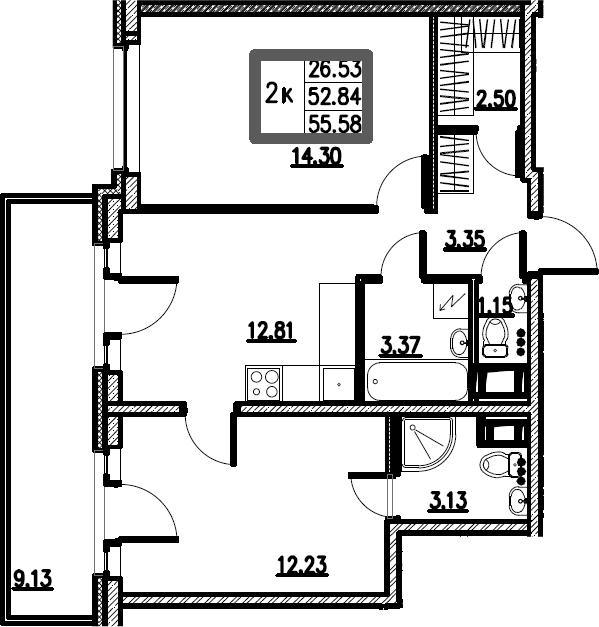 2-комнатная 61 м<sup>2</sup> на 9 этаже 2-комнатная 61 м<sup>2</sup> на 9 этаже