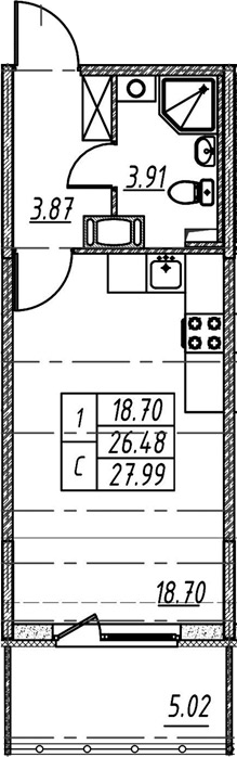 Студия 31 м<sup>2</sup> на 5 этаже Студия 31 м<sup>2</sup> на 5 этаже