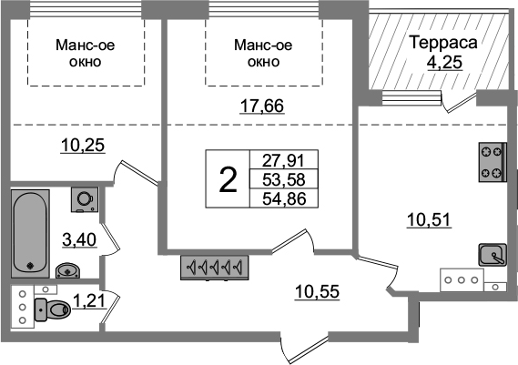 2-комнатная 57 м<sup>2</sup> на 5 этаже 2-комнатная 57 м<sup>2</sup> на 5 этаже