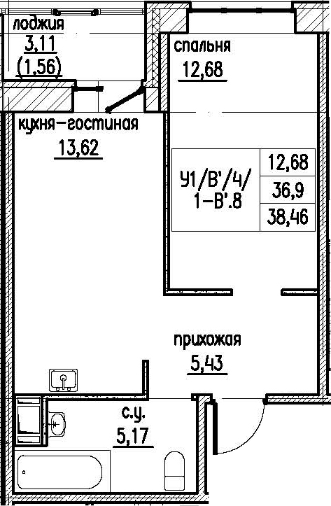 2-комнатная 40 м<sup>2</sup> на 6 этаже 2-комнатная 40 м<sup>2</sup> на 6 этаже