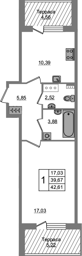 1-комнатная 49 м<sup>2</sup> на 5 этаже 1-комнатная 49 м<sup>2</sup> на 5 этаже