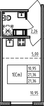 Студия 21 м<sup>2</sup> на 5 этаже Студия 21 м<sup>2</sup> на 5 этаже