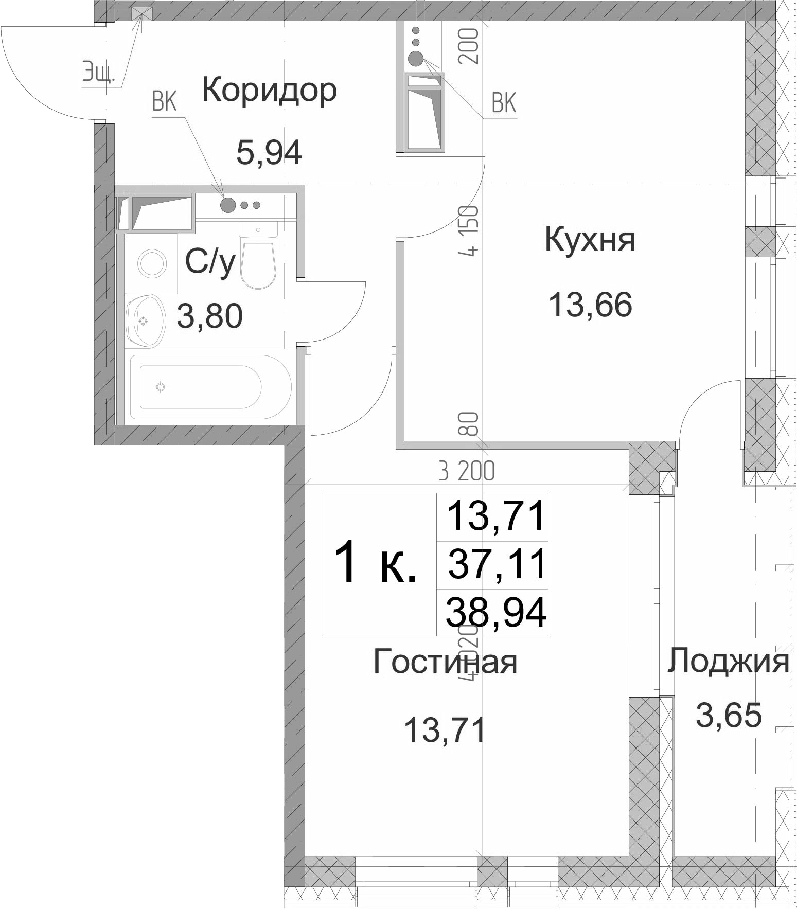 1-комнатная 40 м<sup>2</sup> на 2 этаже 1-комнатная 40 м<sup>2</sup> на 2 этаже