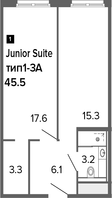 2-комнатная 45 м<sup>2</sup> на 3 этаже 2-комнатная 45 м<sup>2</sup> на 3 этаже