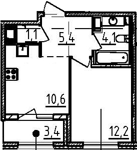 1-комнатная 36 м<sup>2</sup> на 5 этаже 1-комнатная 36 м<sup>2</sup> на 5 этаже