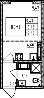 Студия 19 м<sup>2</sup> на 17 этаже Студия 19 м<sup>2</sup> на 17 этаже