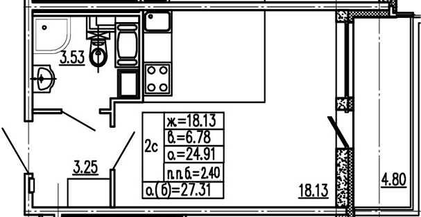 Студия 29 м<sup>2</sup> на 3 этаже Студия 29 м<sup>2</sup> на 3 этаже