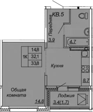 1-комнатная 35 м<sup>2</sup> на 10 этаже 1-комнатная 35 м<sup>2</sup> на 10 этаже
