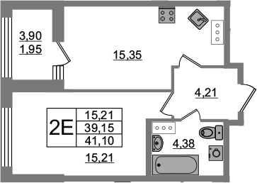 2-комнатная 43 м<sup>2</sup> на 8 этаже 2-комнатная 43 м<sup>2</sup> на 8 этаже