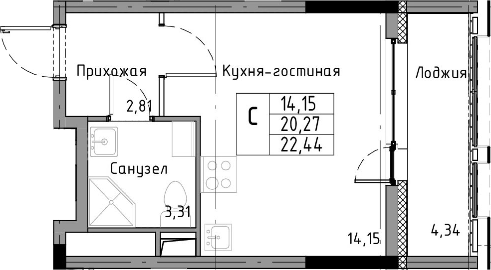 Студия 24 м<sup>2</sup> на 5 этаже Студия 24 м<sup>2</sup> на 5 этаже