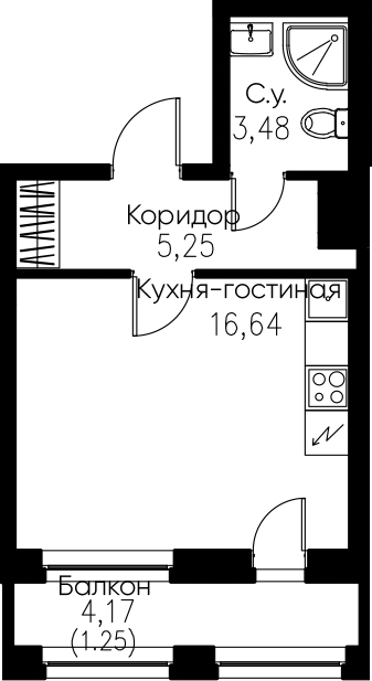 Студия 29 м<sup>2</sup> на 6 этаже Студия 29 м<sup>2</sup> на 6 этаже