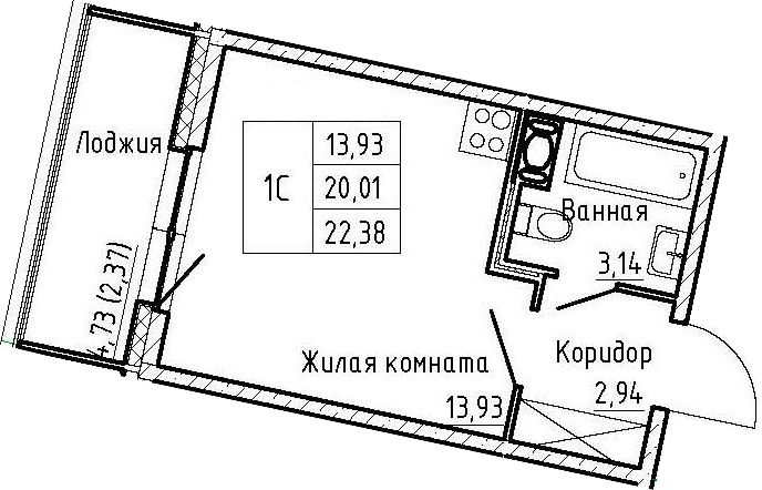 Студия 24 м<sup>2</sup> на 5 этаже Студия 24 м<sup>2</sup> на 5 этаже
