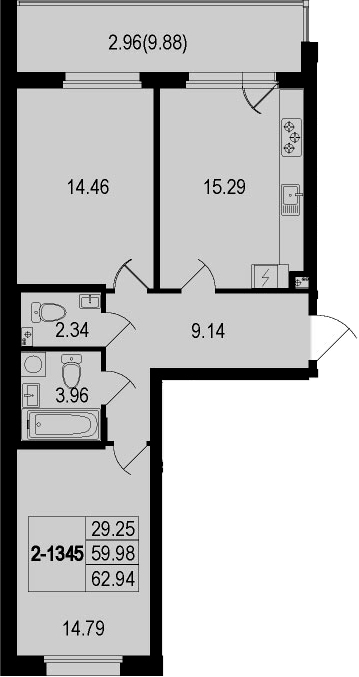 3-комнатная 69 м<sup>2</sup> на 4 этаже 3-комнатная 69 м<sup>2</sup> на 4 этаже