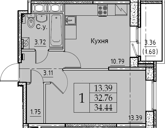 1-комнатная 36 м<sup>2</sup> на 6 этаже 1-комнатная 36 м<sup>2</sup> на 6 этаже