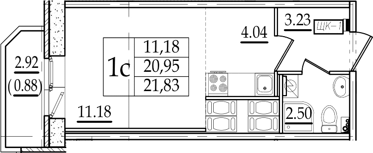 Студия 23 м<sup>2</sup> на 19 этаже Студия 23 м<sup>2</sup> на 19 этаже