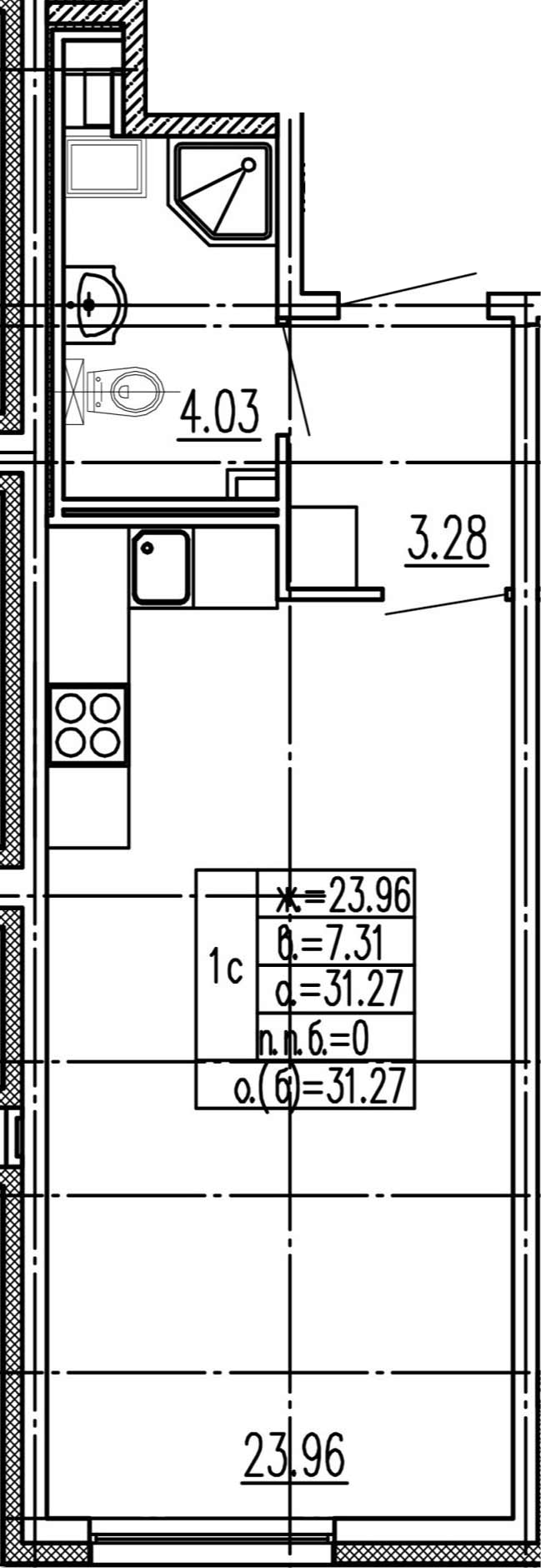 Студия 31 м<sup>2</sup> на 2 этаже Студия 31 м<sup>2</sup> на 2 этаже