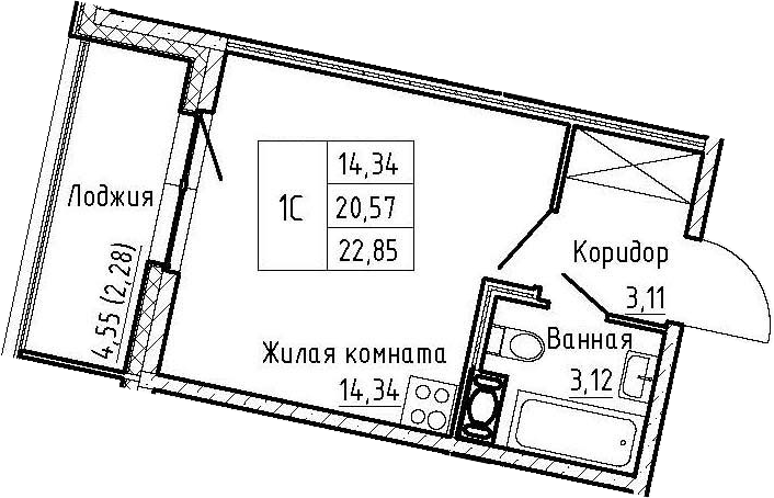 Студия 25 м<sup>2</sup> на 3 этаже Студия 25 м<sup>2</sup> на 3 этаже