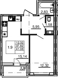 2-комнатная 41 м<sup>2</sup> на 4 этаже 2-комнатная 41 м<sup>2</sup> на 4 этаже