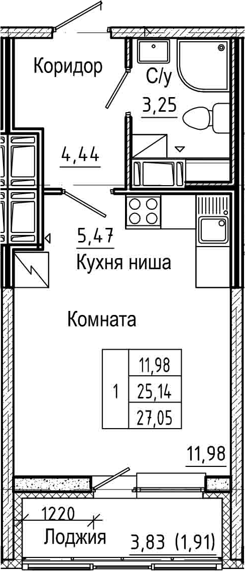 Студия 28 м<sup>2</sup> на 21 этаже Студия 28 м<sup>2</sup> на 21 этаже