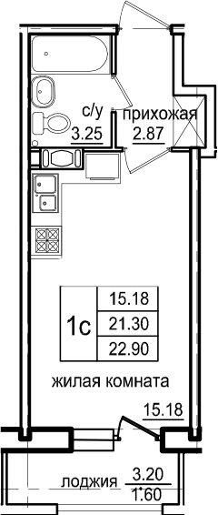 Студия 24 м<sup>2</sup> на 6 этаже Студия 24 м<sup>2</sup> на 6 этаже