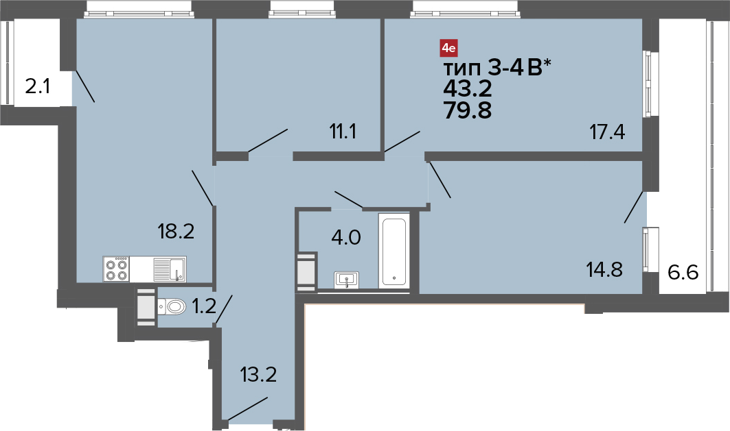 4-комнатная 88 м<sup>2</sup> на 15 этаже 4-комнатная 88 м<sup>2</sup> на 15 этаже