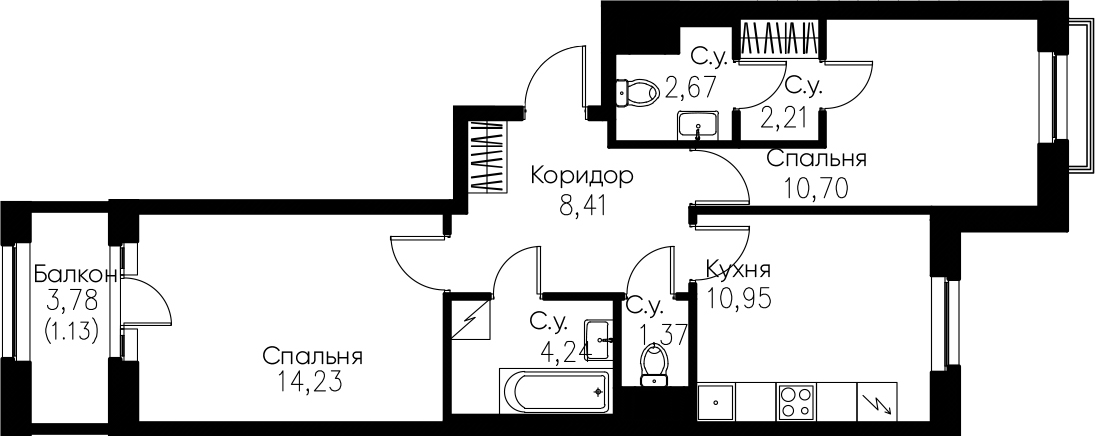 2-комнатная 57 м<sup>2</sup> на 7 этаже 2-комнатная 57 м<sup>2</sup> на 7 этаже