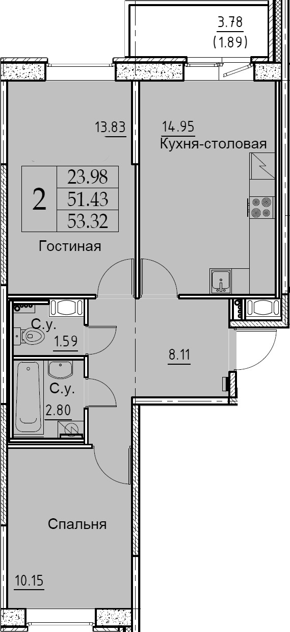 2-комнатная 55 м<sup>2</sup> на 6 этаже 2-комнатная 55 м<sup>2</sup> на 6 этаже