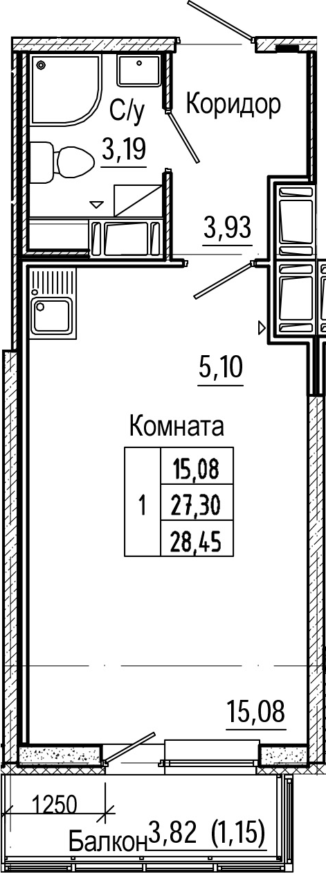 Студия 31 м<sup>2</sup> на 25 этаже Студия 31 м<sup>2</sup> на 25 этаже