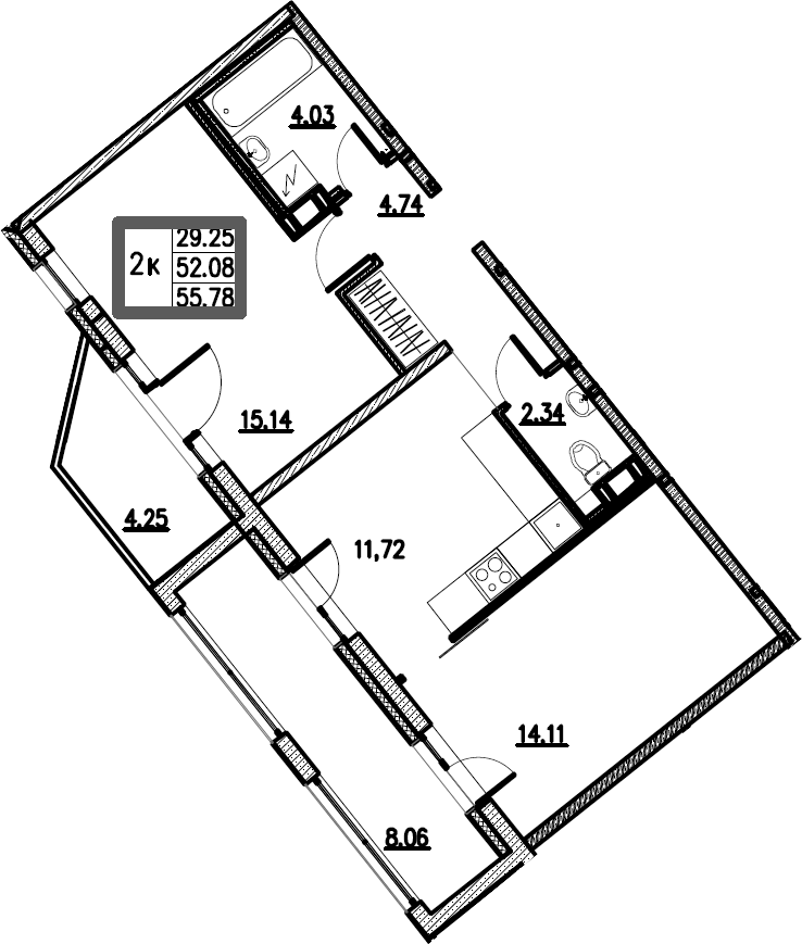 2-комнатная 64 м<sup>2</sup> на 10 этаже 2-комнатная 64 м<sup>2</sup> на 10 этаже