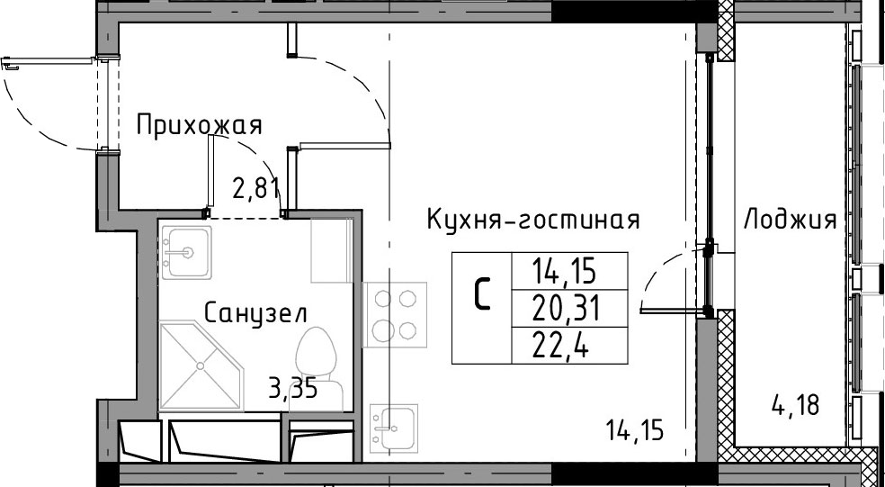 Студия 24 м<sup>2</sup> на 6 этаже Студия 24 м<sup>2</sup> на 6 этаже