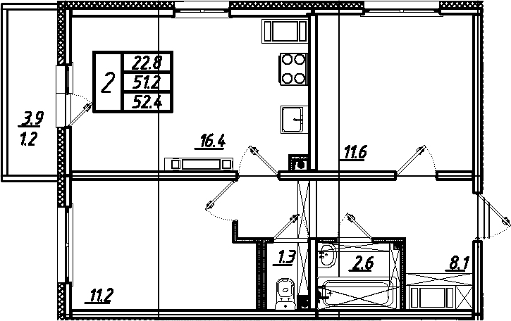 3-комнатная 55 м<sup>2</sup> на 25 этаже 3-комнатная 55 м<sup>2</sup> на 25 этаже