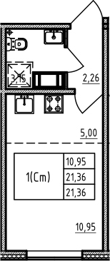 Студия 21 м<sup>2</sup> на 3 этаже Студия 21 м<sup>2</sup> на 3 этаже