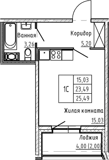 Студия 27 м<sup>2</sup> на 4 этаже Студия 27 м<sup>2</sup> на 4 этаже