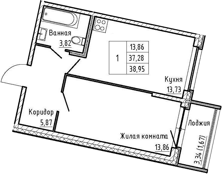 1-комнатная 40 м<sup>2</sup> на 2 этаже 1-комнатная 40 м<sup>2</sup> на 2 этаже