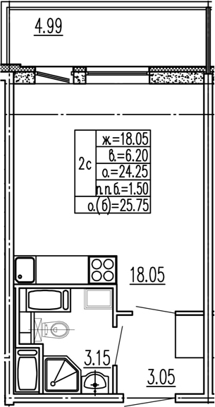 Студия 29 м<sup>2</sup> на 3 этаже Студия 29 м<sup>2</sup> на 3 этаже