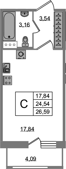 Студия 28 м<sup>2</sup> на 5 этаже Студия 28 м<sup>2</sup> на 5 этаже