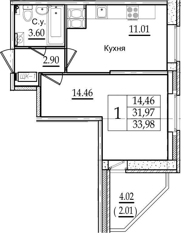 1-комнатная 35 м<sup>2</sup> на 15 этаже 1-комнатная 35 м<sup>2</sup> на 15 этаже