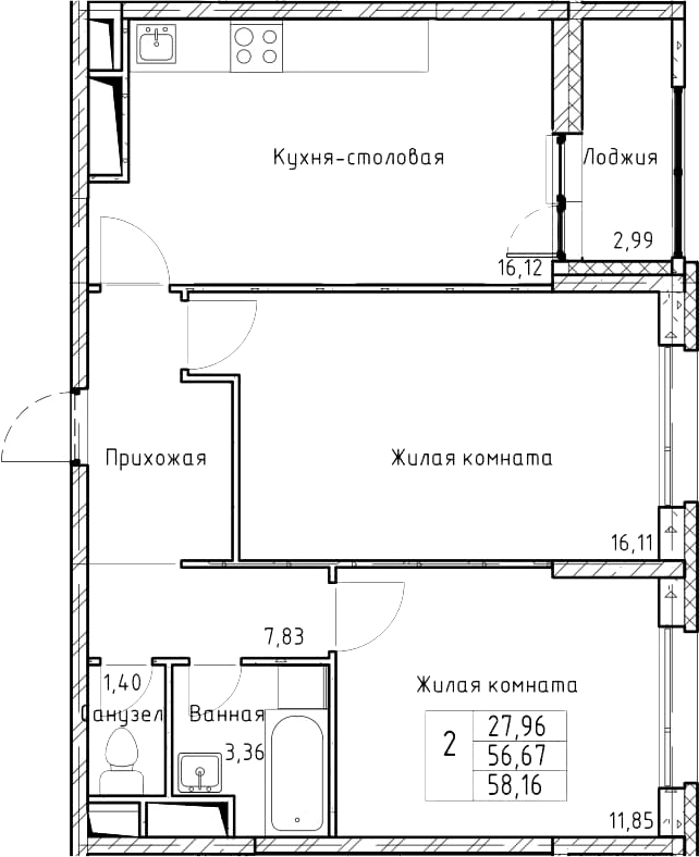 3-комнатная 59 м<sup>2</sup> на 10 этаже 3-комнатная 59 м<sup>2</sup> на 10 этаже