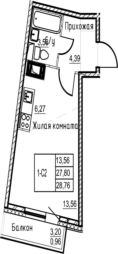 Студия 31 м<sup>2</sup> на 9 этаже Студия 31 м<sup>2</sup> на 9 этаже