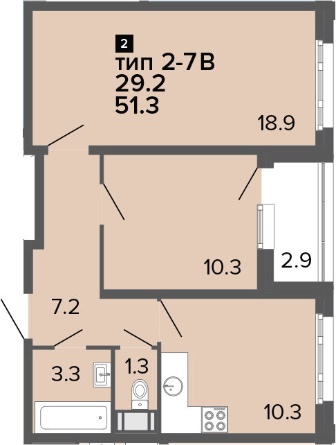 2-комнатная 54 м<sup>2</sup> на 6 этаже 2-комнатная 54 м<sup>2</sup> на 6 этаже