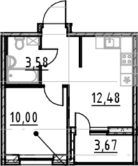 1-комнатная 34 м<sup>2</sup> на 2 этаже 1-комнатная 34 м<sup>2</sup> на 2 этаже