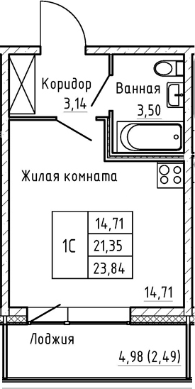 Студия 26 м<sup>2</sup> на 1 этаже Студия 26 м<sup>2</sup> на 1 этаже