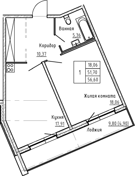 2-комнатная 61 м<sup>2</sup> на 1 этаже 2-комнатная 61 м<sup>2</sup> на 1 этаже