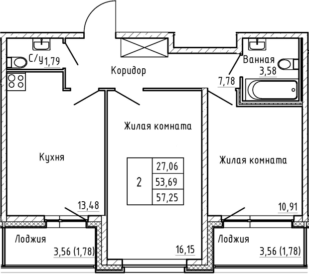 2-комнатная 60 м<sup>2</sup> на 1 этаже 2-комнатная 60 м<sup>2</sup> на 1 этаже