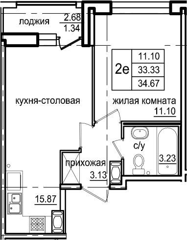 2-комнатная 36 м<sup>2</sup> на 4 этаже 2-комнатная 36 м<sup>2</sup> на 4 этаже