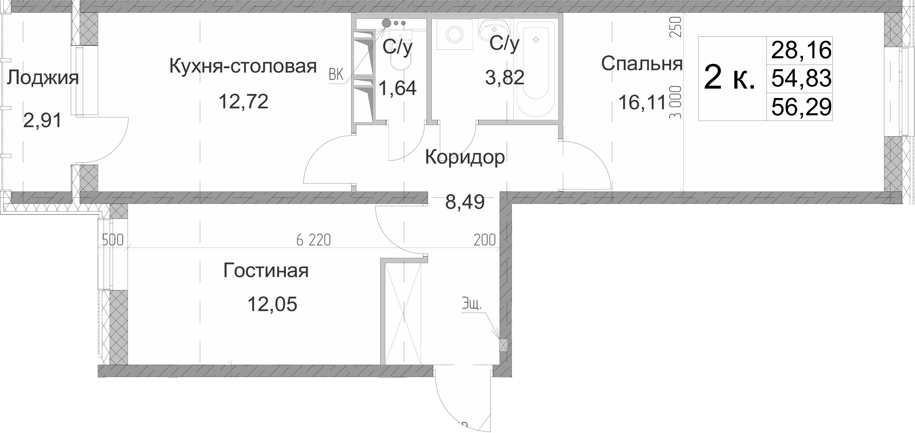 2-комнатная 57 м<sup>2</sup> на 1 этаже 2-комнатная 57 м<sup>2</sup> на 1 этаже