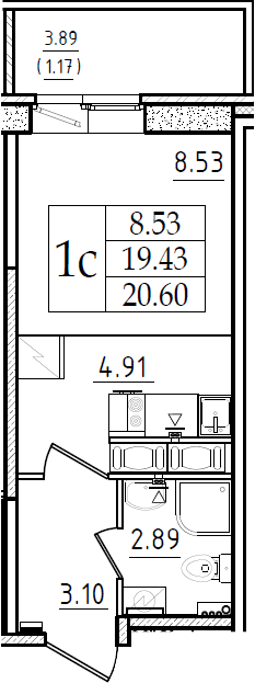 Студия 23 м<sup>2</sup> на 2 этаже Студия 23 м<sup>2</sup> на 2 этаже