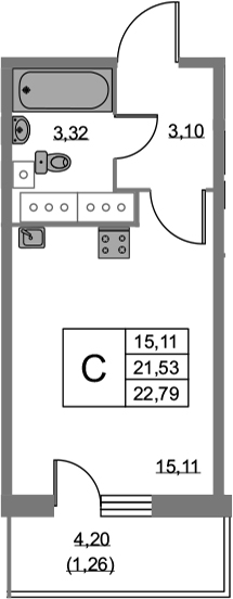 Студия 25 м<sup>2</sup> на 21 этаже Студия 25 м<sup>2</sup> на 21 этаже