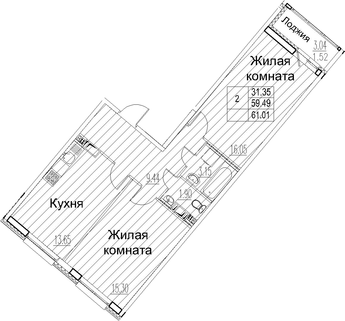 2-комнатная 62 м<sup>2</sup> на 11 этаже 2-комнатная 62 м<sup>2</sup> на 11 этаже