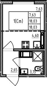 Студия 18 м<sup>2</sup> на 17 этаже Студия 18 м<sup>2</sup> на 17 этаже